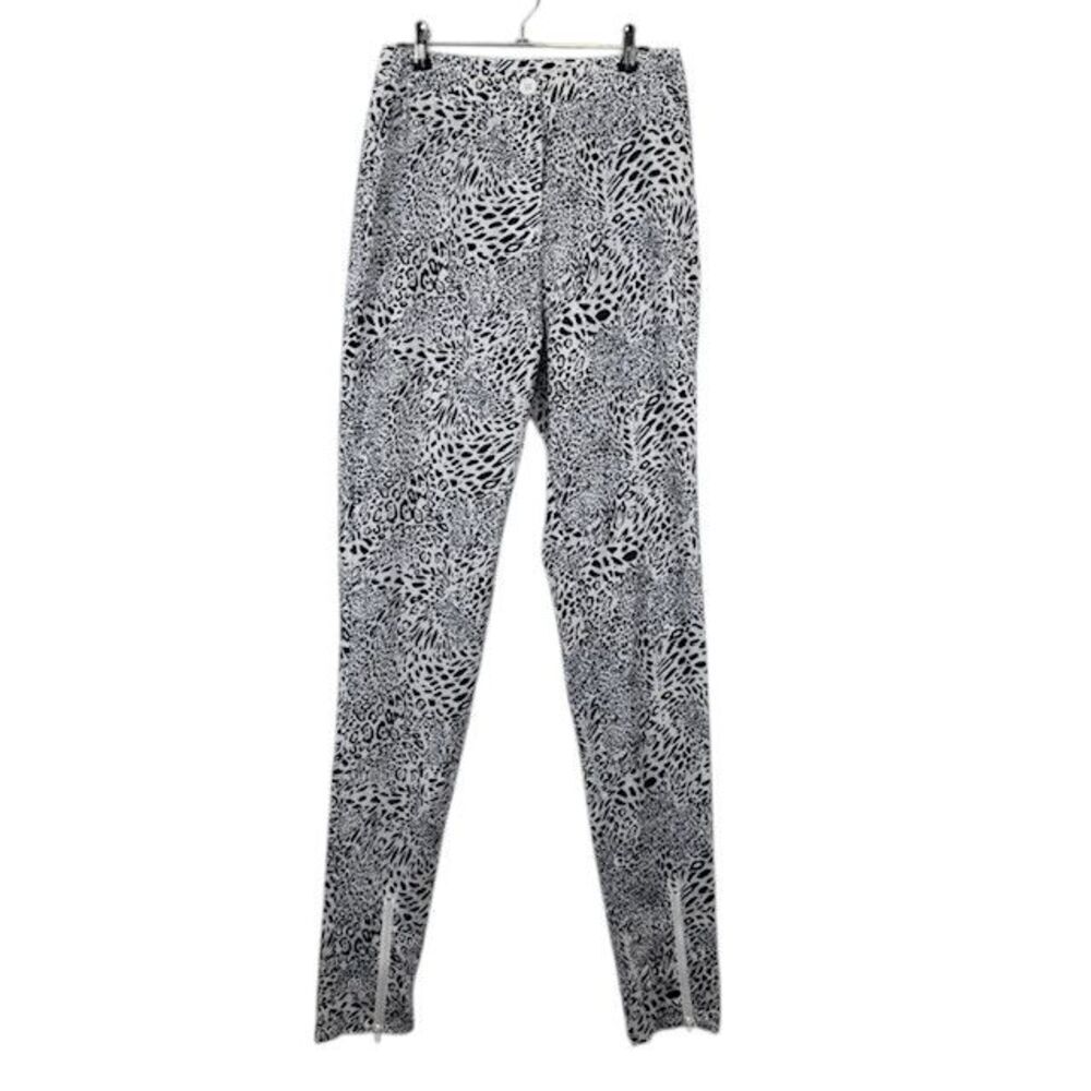 Pretty‎ Little Thing White Cheetah Leopard Print Cotton Pants Zipper Leg Size 4
